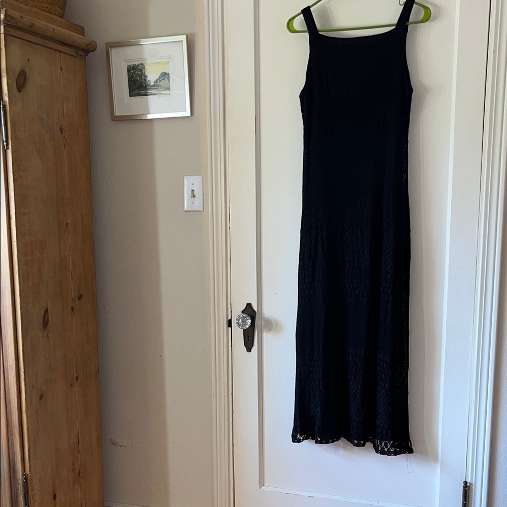 Vintage Black Mesh Lace‎  Sleeveless Maxi Dress
